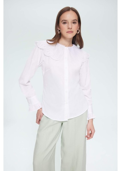 Regular Fit Geniş Yakalı Poplin Uzun Kollu Tesettür Gömlek Tunik F2731AX25SM modelleri