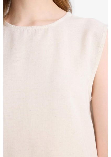 Regular Fit Bisiklet Yaka Basic Düz Keten Karışımlı Kolsuz Tunik D2953AX25SM indirimleri