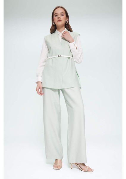 V Yaka Kemerli Twill Tesettür Klasik Yelek F1371AX25SM fiyatları