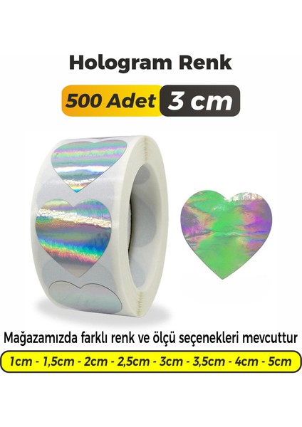 Kalp Kesimli Hologram Çok Amaçlı Etiket 3cm (500 Adet)