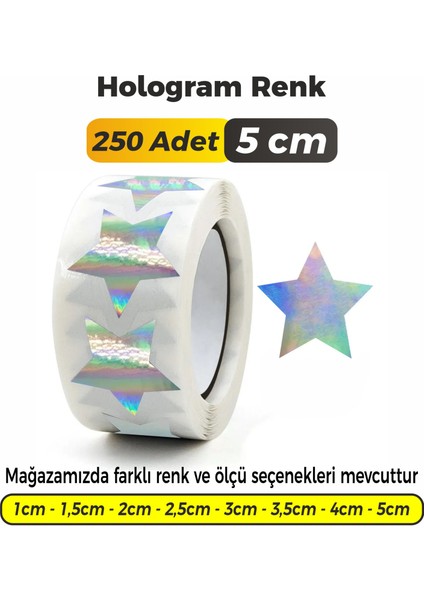Yıldız Kesimli Hologram Çok Amaçlı Etiket 5cm (250 Adet)