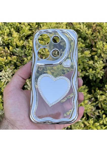 Xiaomi Redmi Note 13 Pro 4g Kılıf Gümüş Taşlı Darbe Önleyici Silikon Kapak