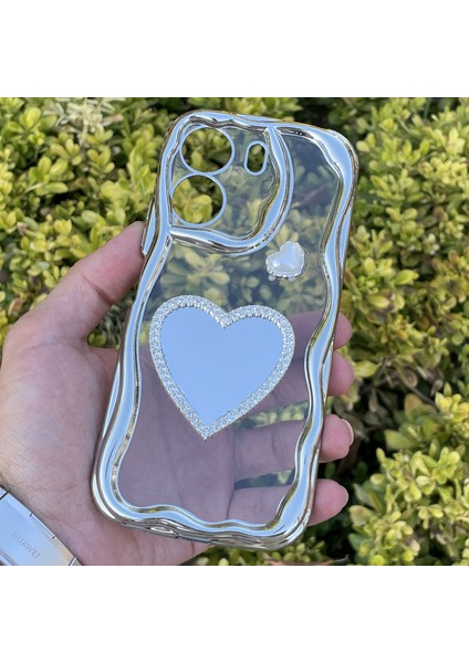 Xiaomi Redmi 13C Kılıf Gümüş Taşlı Darbe Önleyici Silikon Kapak