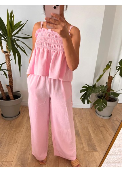 Pembe Gipeli Bluz Pantolon Takım modelleri