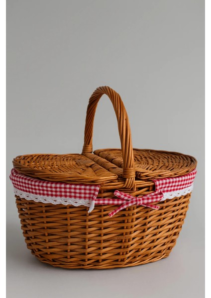 Kırmızı Ekoseli Kapaklı Piknik Sepeti 40X30X19 cm – Hasır Görünümlü Termoform Sepet modelleri