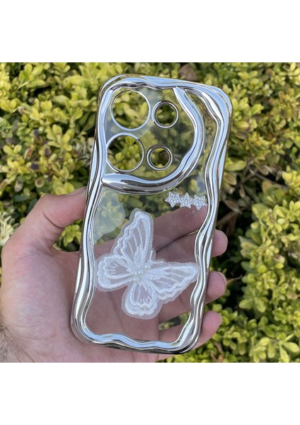 Xiaomi Redmi Note 13 Pro 4g Kılıf Gümüş Taşlı Darbe Önleyici Silikon Kapak