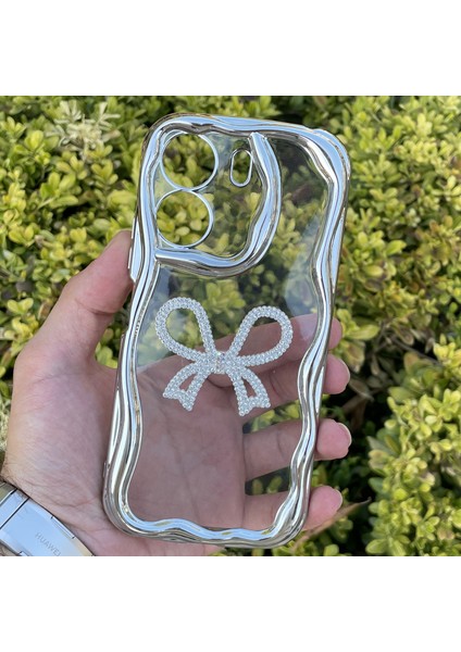 Xiaomi Redmi 13C Kılıf Gümüş Taşlı Darbe Önleyici Silikon Kapak