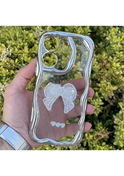 Xiaomi Redmi 13C Kılıf Gümüş Taşlı Darbe Önleyici Silikon Kapak