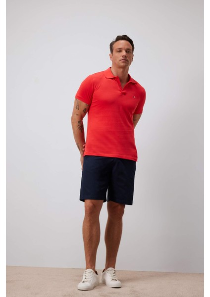 %100 Pamuk Slim Fit Dar Kesim Polo Yaka Nakışlı Kısa Kollu Tişört D7665AX25SP fiyatları