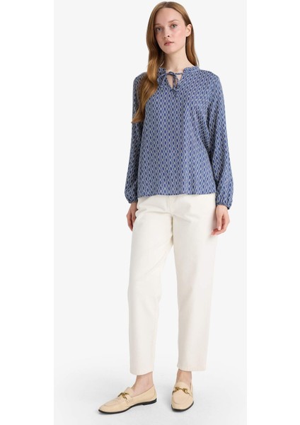 Regular Fit Bağcıklı Yaka Desenli Uzun Kollu Bluz N1809AZ25SP fiyatları