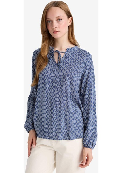 Regular Fit Bağcıklı Yaka Desenli Uzun Kollu Bluz N1809AZ25SP modelleri