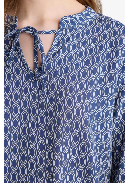 Regular Fit Bağcıklı Yaka Desenli Uzun Kollu Bluz N1809AZ25SP indirimleri