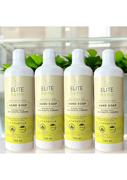 Bitkisel ve Vegan Sertifikalı Kastil Sabun Citronella 750 ml 4lü Set