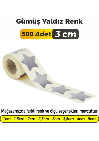 Yıldız Kesimli Gümüş Yaldız Çok Amaçlı Etiket 3cm (500 Adet)