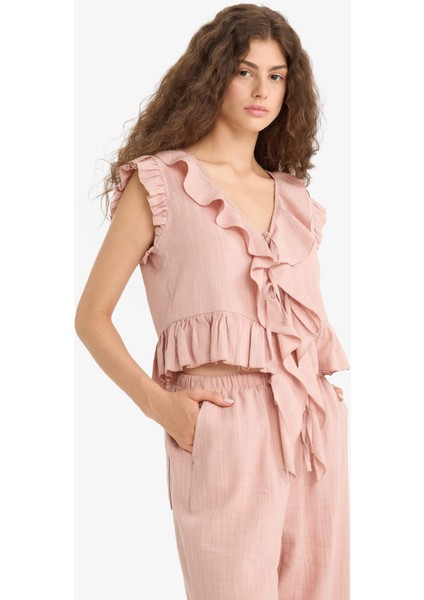 Regular Fit Dokulu Fırfırlı Kolsuz Bluz F4628AX25HS fırsatları