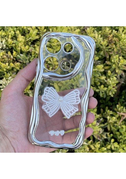 Xiaomi Redmi Note 13 Pro 4g Kılıf Gümüş Taşlı Darbe Önleyici Silikon Kapak