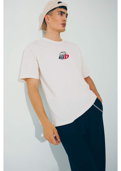 %100 Pamuk Initial D Boxy Fit Bisiklet Yaka Kısa Kollu Tişört F4231AX25SM fiyatları