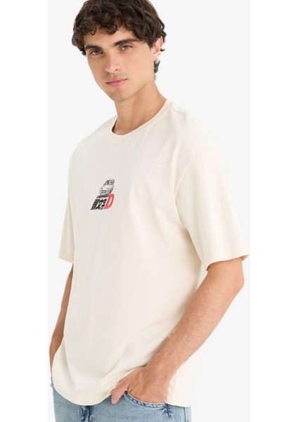%100 Pamuk Initial D Boxy Fit Bisiklet Yaka Kısa Kollu Tişört F4231AX25SM modelleri
