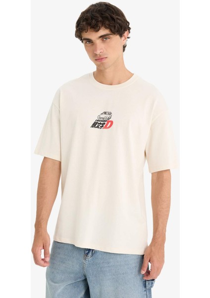 %100 Pamuk Initial D Boxy Fit Bisiklet Yaka Kısa Kollu Tişört F4231AX25SM indirimleri