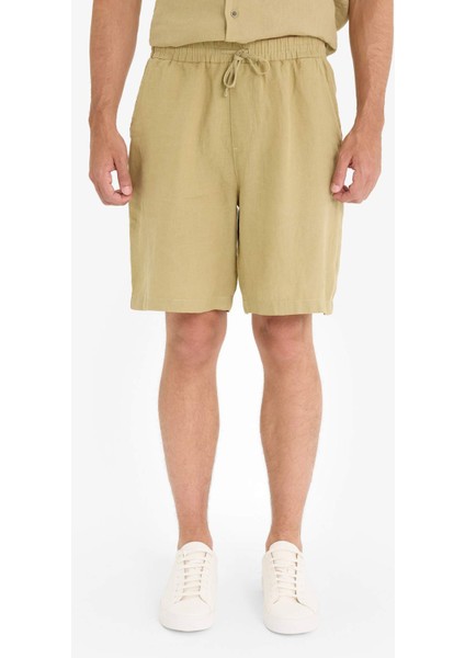 %100 Keten Relax Fit Bermuda Şort F4599AX25HS