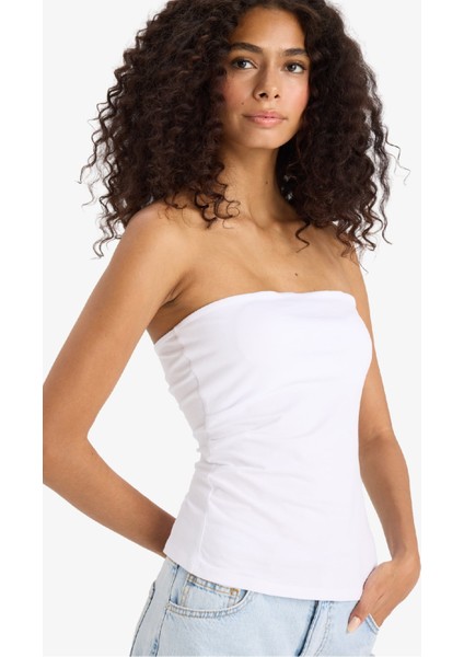 Slim Fit Dar Kesim Straplez Beyaz Bluz F4425AX25SM