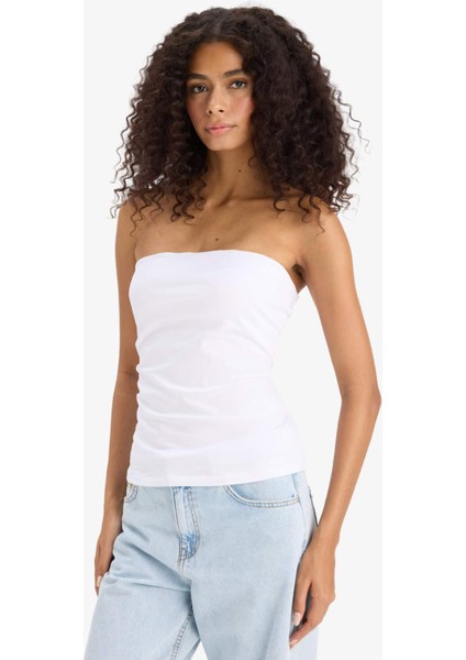 Slim Fit Dar Kesim Straplez Beyaz Bluz F4425AX25SM modelleri