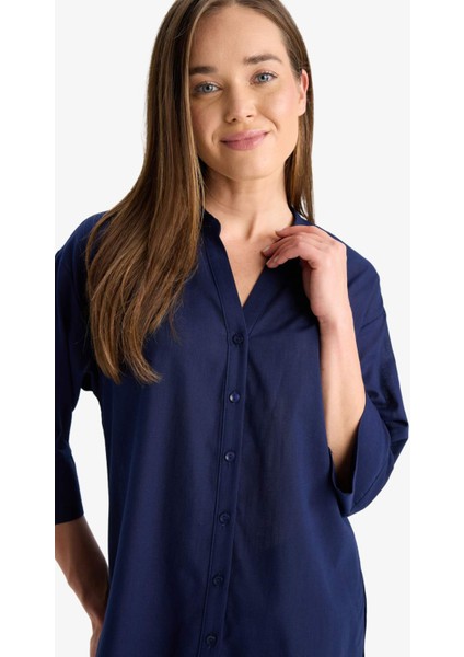 Regular Fit Apaş Yaka Flamlı Pamuk Yarım Kollu Gömlek F5838AX25SM