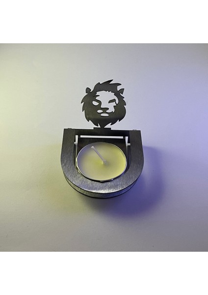 Aslan Burcu Katlanabilir Silüet Detaylı Metal Mumluk