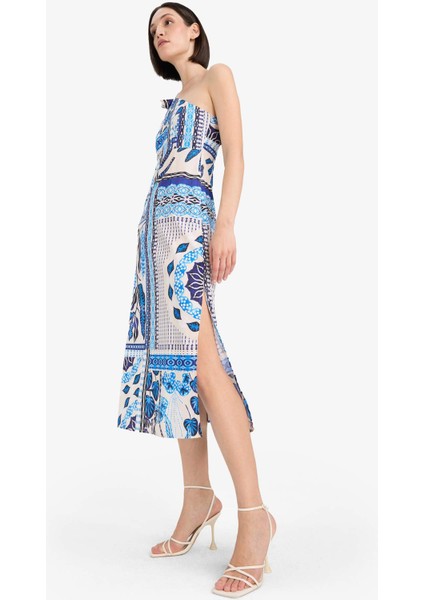 Regular Fit Tropikal Desenli Tek Omuzlu Poplin Plaj Elbisesi-Fall in Love F6296AX25HS modelleri