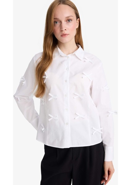 Regular Fit Fiyonklu Poplin Uzun Kollu Gömlek Tunik F2724AX25SP fırsatları
