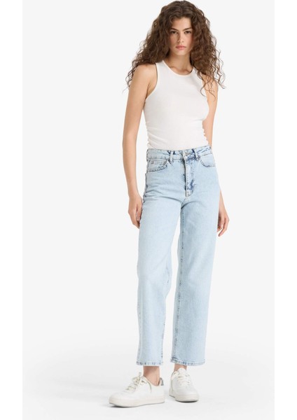 Comfort Straight Yüksek Bel Bilek Boy Jean Yıkamalı Pantolon D8155AX25SM modelleri