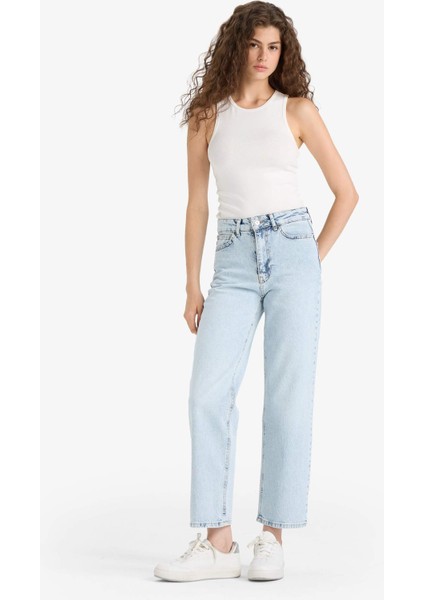 Comfort Straight Yüksek Bel Bilek Boy Jean Yıkamalı Pantolon D8155AX25SM fırsatları