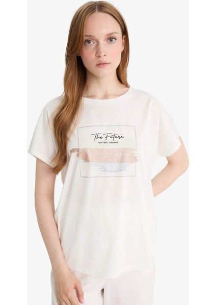 Regular Fit Bisiklet Yaka Baskılı Kısa Kollu Tişört F6326AX25HS fırsatları