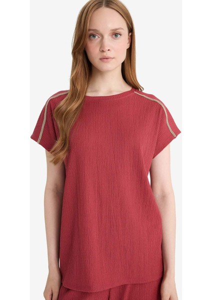 Bisiklet Yaka Bürümcük Kısa Kollu Tişört F6300AX25HS