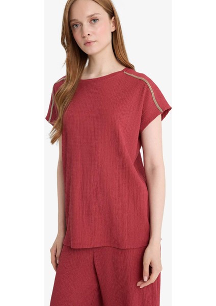 Bisiklet Yaka Bürümcük Kısa Kollu Tişört F6300AX25HS fırsatları