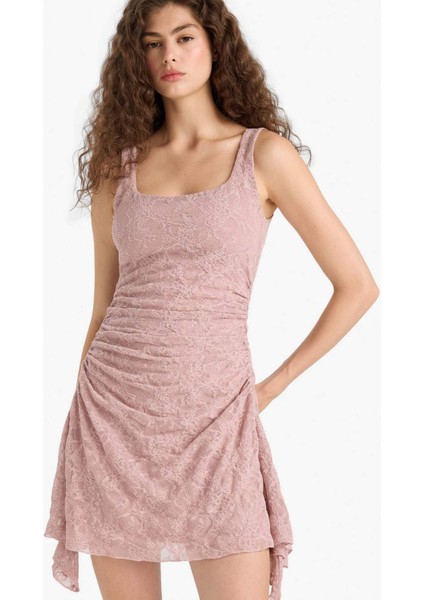 Yuvarlak Yaka Dantel Askılı Mini Elbise F6763AX25HS indirimleri