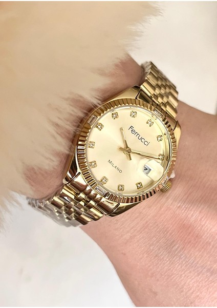 Zirkon Taşlı Takvimli Kadın Kol Saati+Çelik Kolye Hediye Seti fırsatları