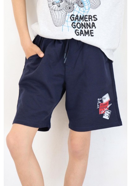 Girls & Boys Erkek Çocuk Şort Yazı Baskılı Bağcıklı Cepli Beli Lastikli 8-14 Yaş, Lacivert fiyatları