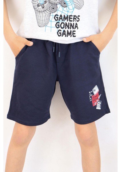 Girls & Boys Erkek Çocuk Şort Yazı Baskılı Bağcıklı Cepli Beli Lastikli 8-14 Yaş, Lacivert fırsatları