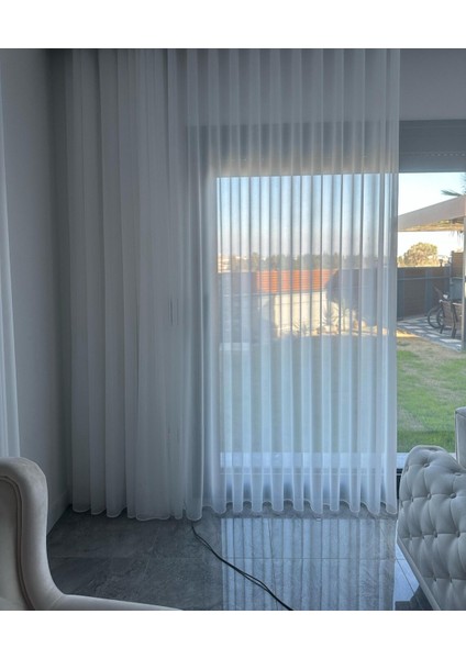 Modern Dökümlü Düz Tül Perde - Ekru - Pileli Dikim 1x2,5 Pile - KR1211