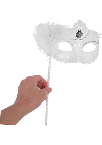 Beyaz Işıltılı Tutmalı Fotoğraf Çekimi Maskesi 18X29 cm modelleri