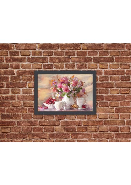 Ahşap Kendinden Çerçeveli Tablo - Bahar Esintisi – Yağlı Boya Natürmort Tablo, Standart - 20X28CM
