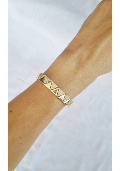 Vıp Seri 14K Altın Kaplama Taşlı Gold Bileklik