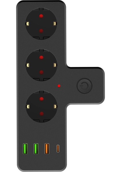 2500W Akım Korumalı 3 Prizli,3usb ve 1 Type-C Pd 20W Bağlantılı Duvar Tipi Priz Beyaz