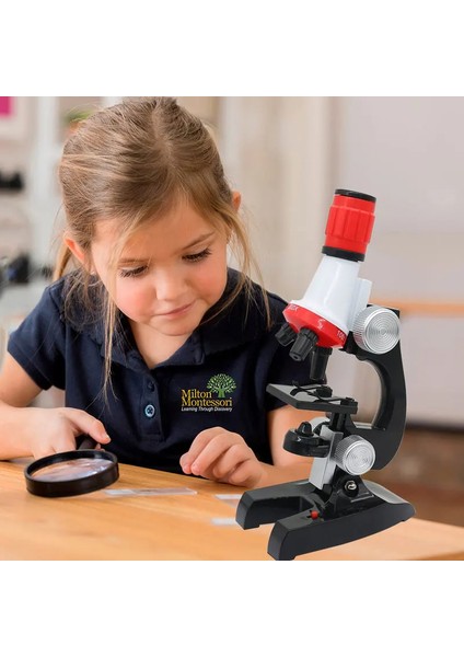 Mikroskop Seti Eğitici Biyolojik Çocuk Mikroskop LED Işık 12 Örnek Hediye 100X-1200X Zoom