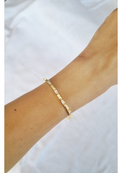 Vıp Seri 14K Altın Kaplama Taşlı Gold Bileklik