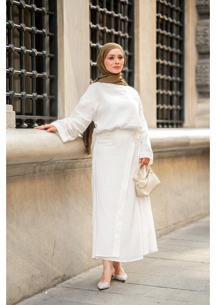 Kadın Müslin Kumaş Bluz ve Etek Tasarım Ikili Takım Tesettür Uyumlu Yazlık Takım