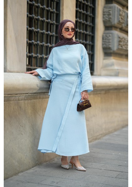 Kadın Müslin Kumaş Bluz ve Etek Tasarım Ikili Takım Tesettür Uyumlu Yazlık Takım