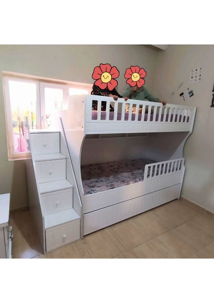 Beyaz Oymalı Çocuk Ranzası