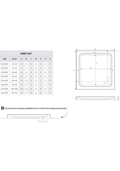 100 x 100 Kare Flat Duş Teknesi